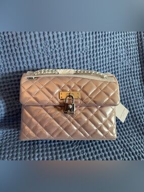 Kurt Geiger Quilted Metallic Rose Gold Chain Shoulder Bag
